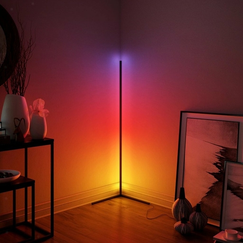 RGBCW Corner Floor Lamp with Remote (20W) — 16+ Million Colors, 300+ Effects, Dimmable Minimalist LED Lamp
