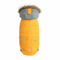 GF Pet Winter Sailor Parka for Dogs (Yellow) — Water-Repellent Nylon Shell, Vegan Fur Hood & Sherpa Lining (Elasto-Fit)