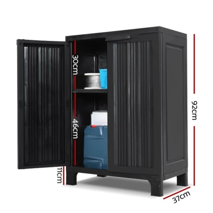 Gardeon 92cm Lockable Outdoor Storage Cabinet (Weatherproof) with Adjustable Shelves + Pegboard