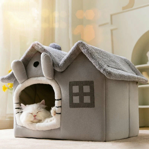Removable Roof Plush Pet House (Insulated, Easy Clean) — Cozy Indoor Cat & Small Dog Bed (S–L)