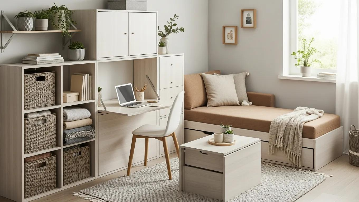 Cozy small living space with innovative home organization products