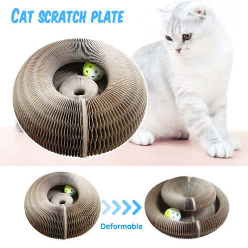 Paper Magic Organ Cat Scratching Board with Ball Toy (24 × 24 × 10cm) — Connectable 2‑in‑1 Scratch & Play