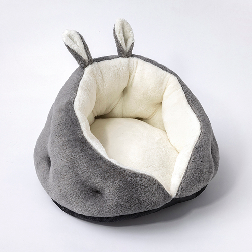 Bunny Ear Design Plush Pet Bed (Medium 20" &times; 20" &times; 14") &mdash; Faux Fur Cozy Nest with Non-Slip Bottom