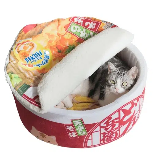 Pet Ramen Cushion Bed (3-Piece) &mdash; Cute Plush Cat & Dog Bed with Removable Velcro Lid (19.68" &times; 7.87")