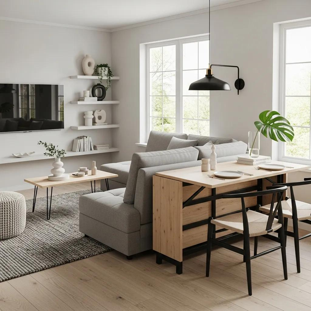 Multi-functional furniture in a small living space, showcasing versatility and style