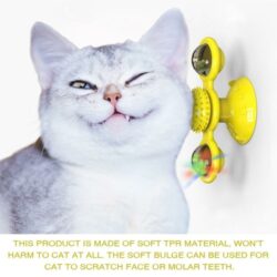 Cats Whirling LED Balls Windmill Toy — Suction Cup Interactive Spinner with Treat/Bell Compartments (Yellow/Green/Blue)