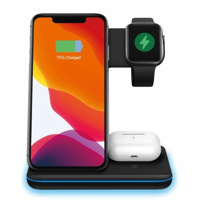 Ninja 3‑in‑1 15W Qi Wireless Charging Station — Phone + Earbuds + Apple Watch Charger (Travel Ready)